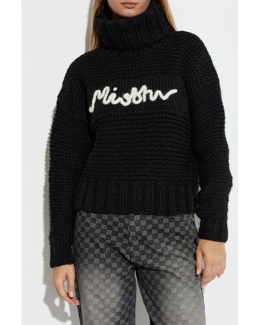 M I S B H V Black Roll-Neck Logo-Detail Sweater