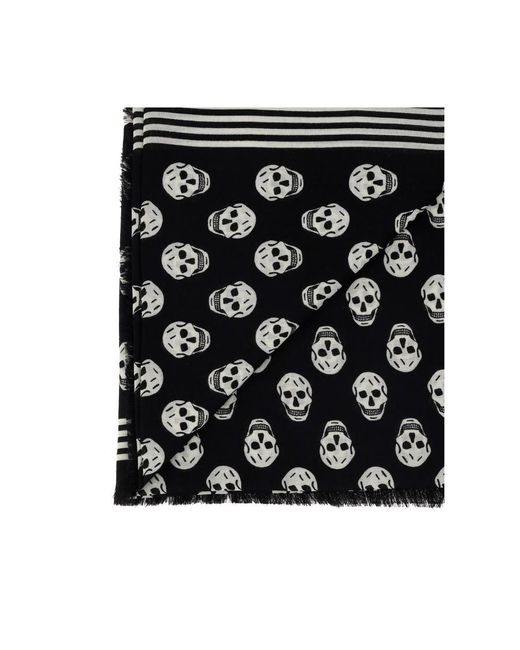 McQueen Black Skull Printed Scarf