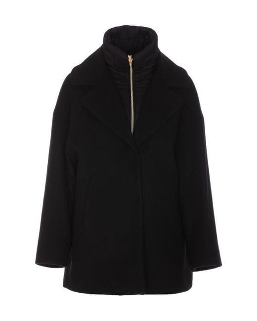 Herno Black Padded-Underlayer Funnel Neck Coat