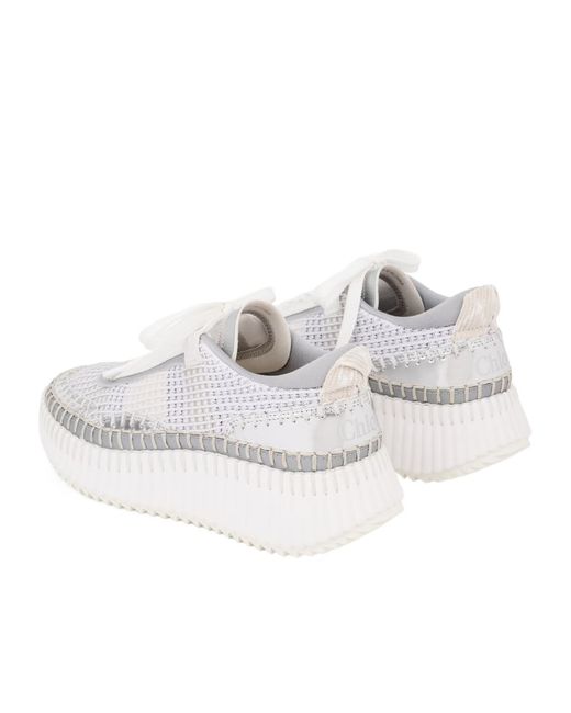 Chloé White Chloé Nama Lace-Up Sneakers