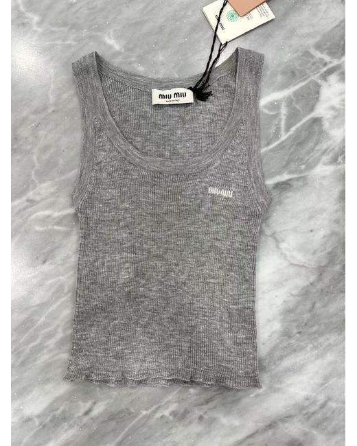 Miu Miu Gray Ribbed Tank Top