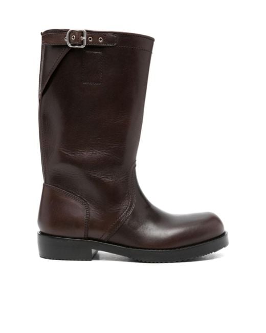 Dries Van Noten Brown Round Toe Buckled Detailed Boots for men