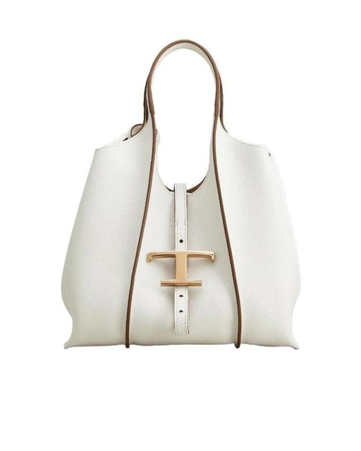 Tod's White Timeless Logo Plaque Mini Tote Bag
