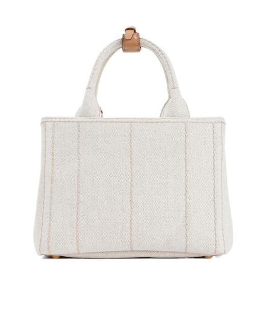 Prada White Logo-Embroidered Tote Bag