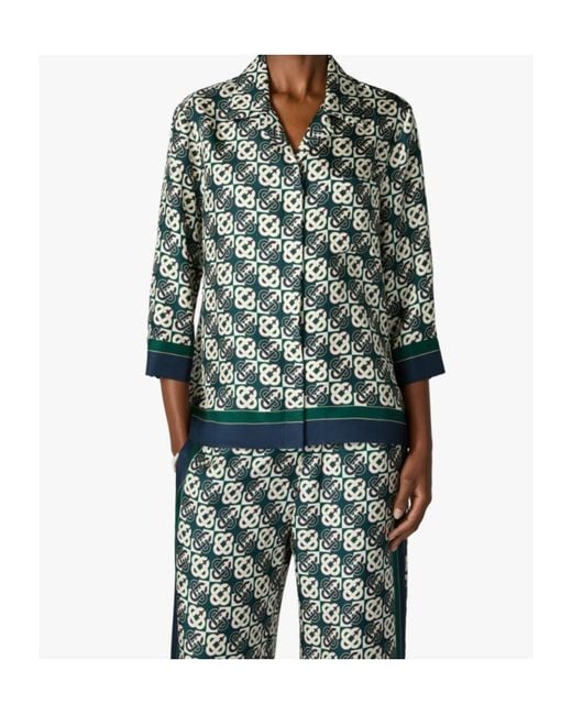 Casablanca Green Check Monogram Pyjama Long Sleeve Silk Shirt