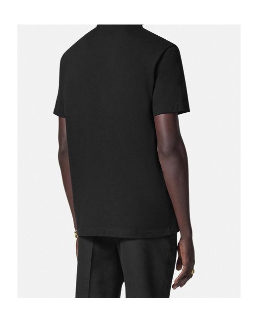 Versace Black Medusa-Printed Short-Sleeved Polo Shirt for men