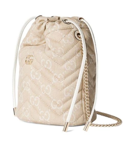Gucci Natural Gg Marmont Small Bucket Bag