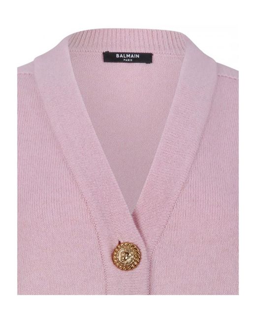 Balmain Pink Button-Up Knit Cardigan