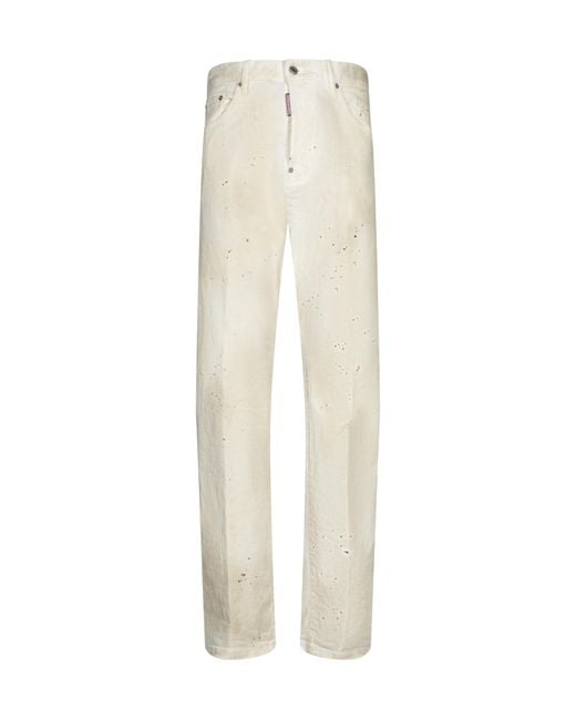 DSquared² White Paint Splatter Detailed Wide Leg Jeans for men