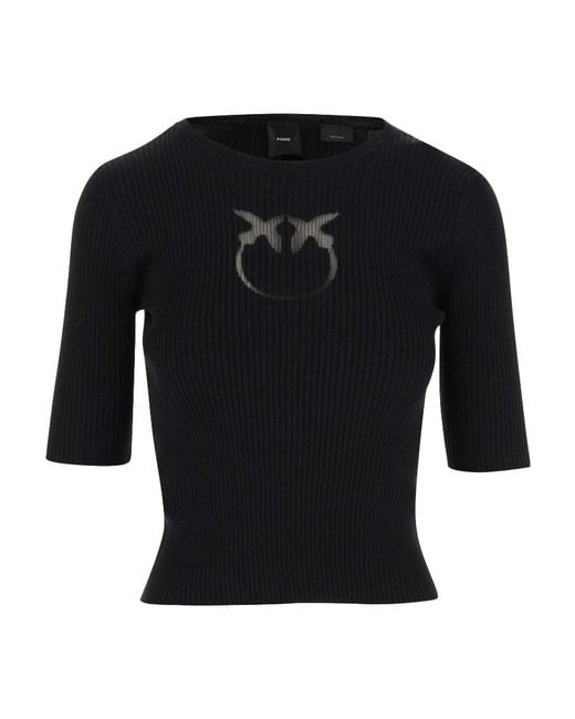 Pinko Black Love Birds Crewneck Knitted Top