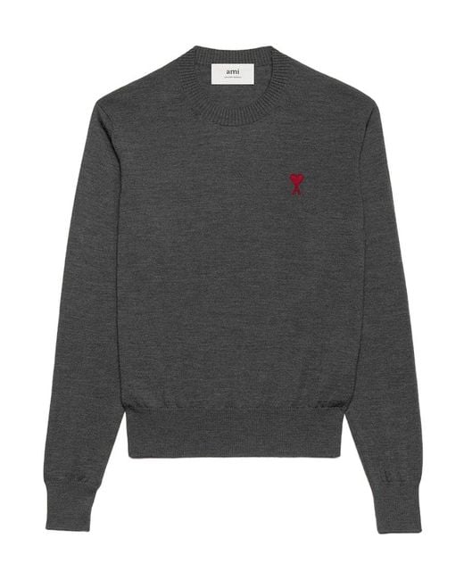 AMI Gray Ami De Coeur Logo Embroidered Crewneck Jumper for men
