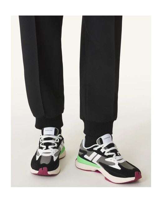 Lanvin Green Mesh-Panel Leather Sneakers