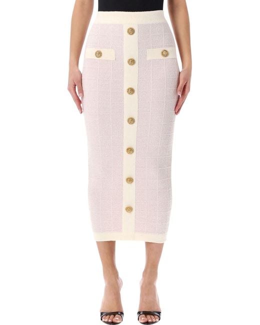 Balmain Multicolor Buttoned Tweed Skirt