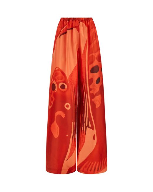 Ferragamo Red Silk Palazzo Trouser