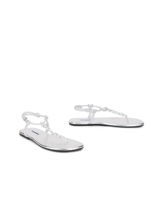 Jil Sander White Knotted Strap Flat Sandals