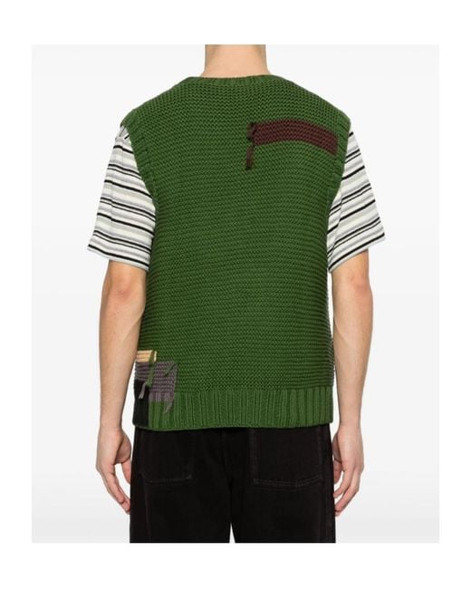 YMC Green V-Neck Colour-Block Vest for men
