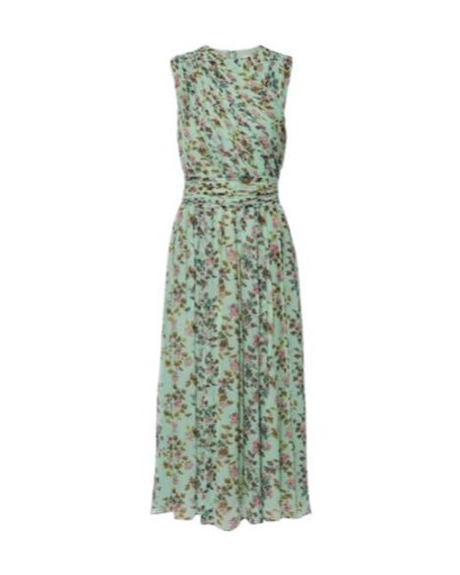 Ulla Johnson Green Celestina Floral Draped Silk Midi Dress