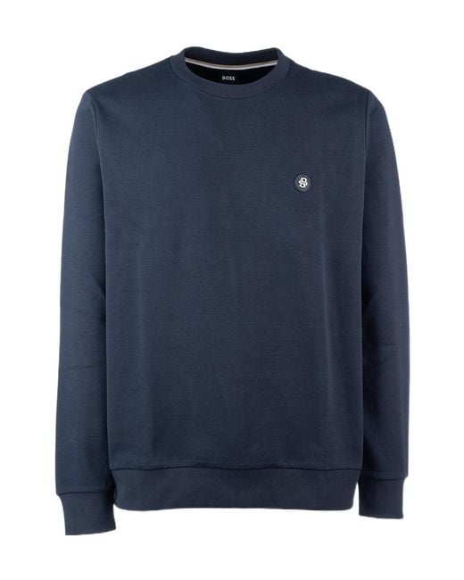 Boss Blue Boss Logo Plaque Crewneck Sweatshirt for men