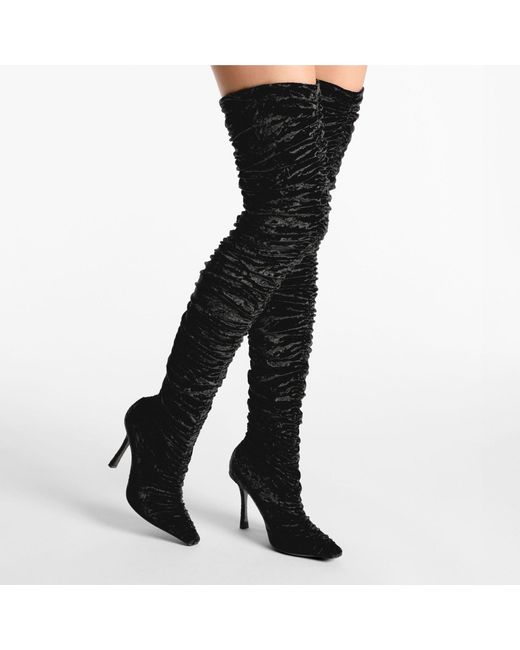 Jimmy Choo Black Lotta 100 Velvet Over-The-Knee Boots
