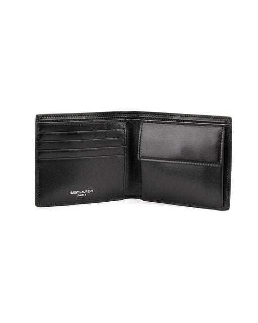 Saint Laurent Black Monogram Logo Plaque Bi-Fold Wallet for men