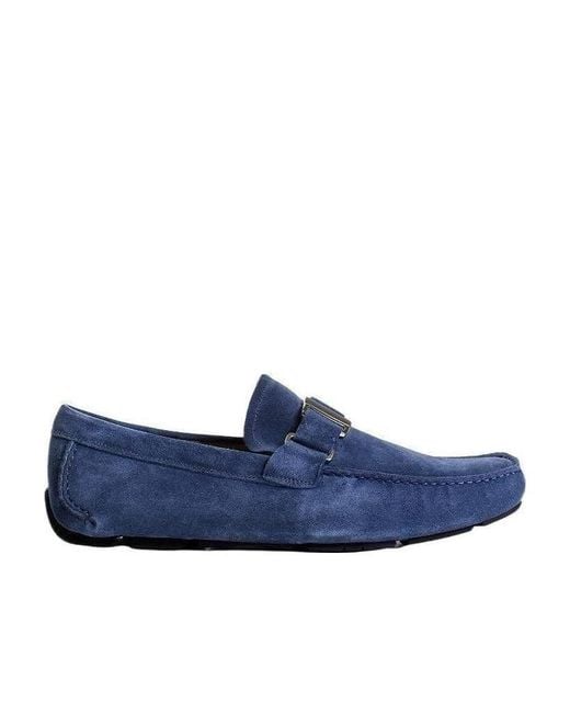 Ferragamo Blue Metal Buckle Business Casual Shoes for men