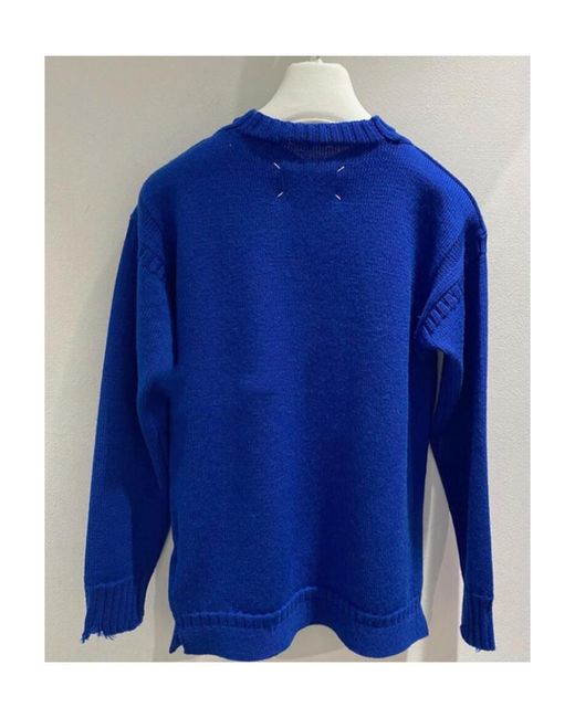 Maison Margiela Blue Distressed Effect Ribbed Knit Jumper for men