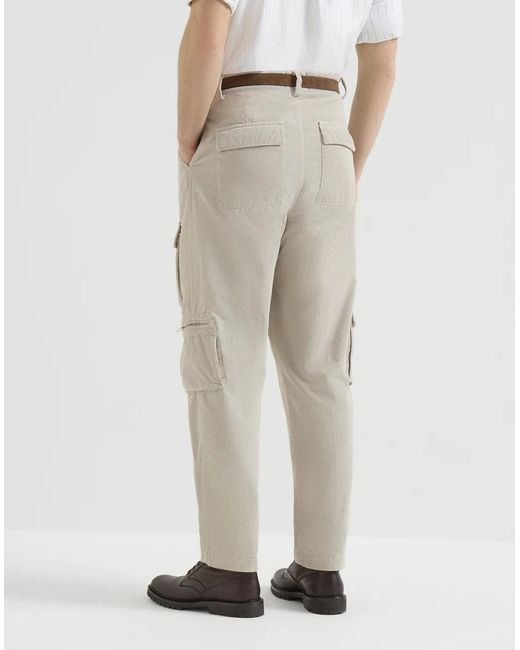 Brunello Cucinelli Gray Corduroy Cargo Pants for men