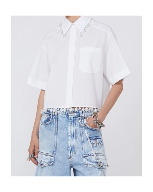 Sportmax White Spxcognac Bead-Trim Short-Sleeved Shirt