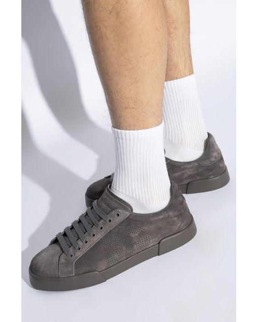 Dolce & Gabbana Gray Portofino Logo Perforated Sneakers for men