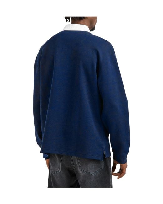 Boss Blue Longsleeve Rugby Polo Shirt for men