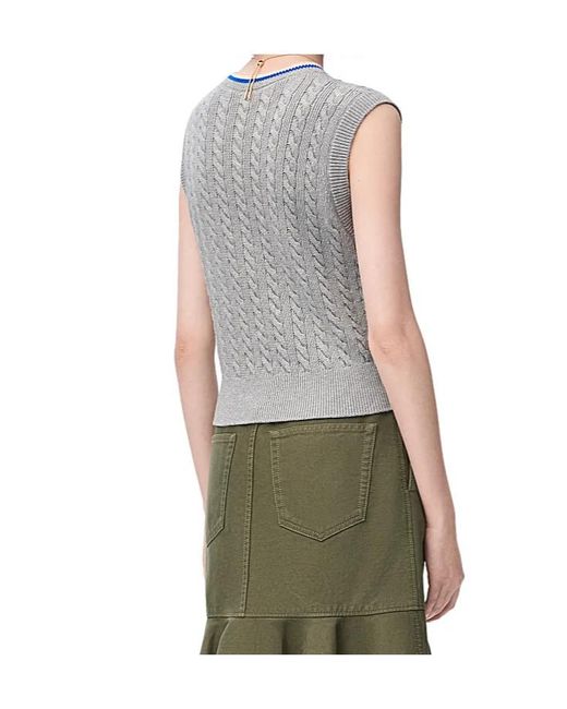 Loewe Gray Cable Knit V-Neck Knitted Top