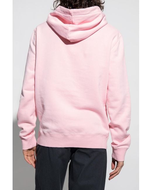 Lanvin Pink Logo Embroidered Drawstring Hoodie for men