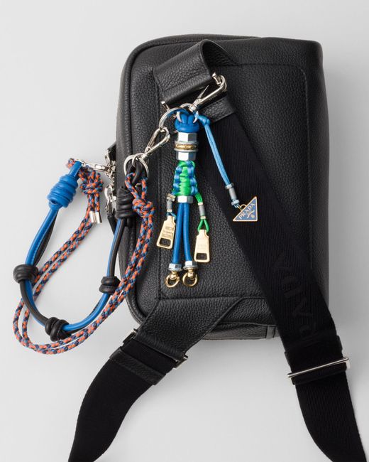 Prada Black Leather Shoulder Bag With Charm for men