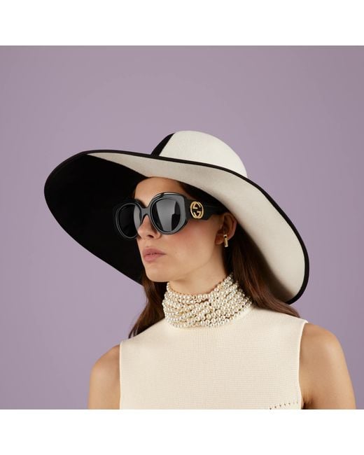 Gucci Blue Eyewear Logo-Plaque Round-Frame Sunglasses
