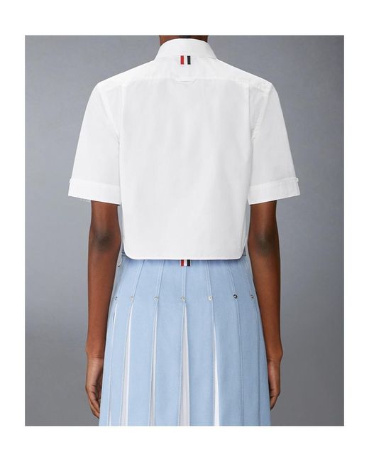 Thom Browne White Logo Patch Cropped Shirt