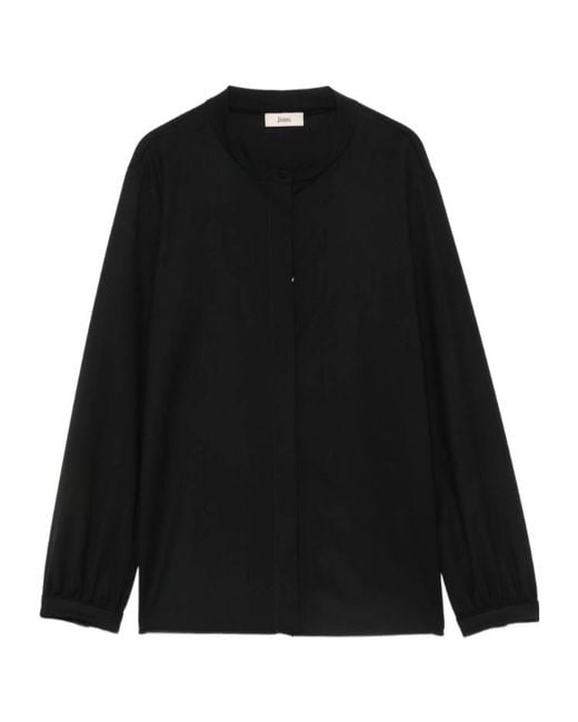 Herno Black Collarless Long-Sleeve Blouse