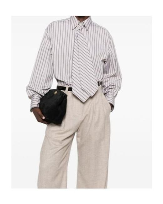 Brunello Cucinelli White Striped Neck-Tie Shirt