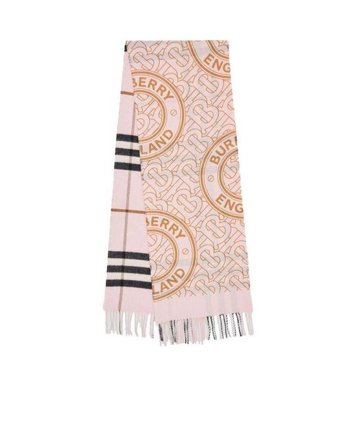 Burberry Pink Tb Logo-Print Reversible Check Scarf for men