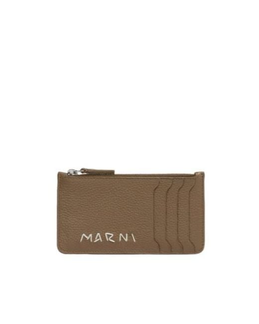 Marni Brown Leather Card Case With Mending for men