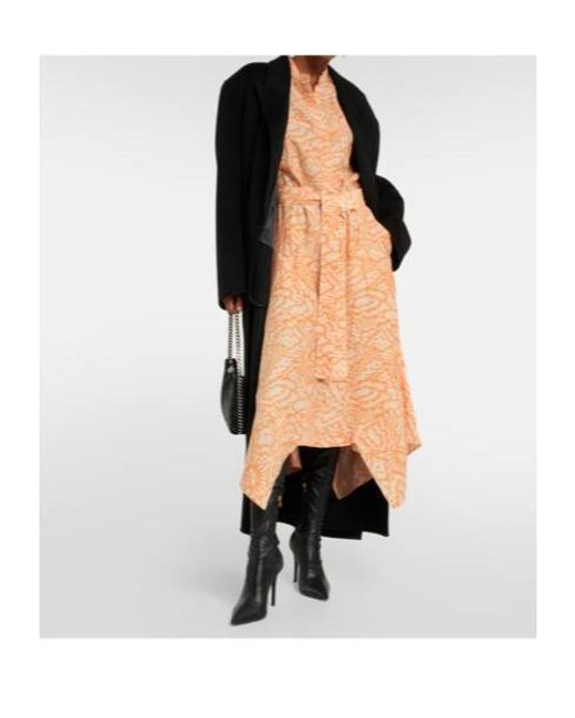 Stella McCartney Natural Printed Asymmetric Silk Midi Dress