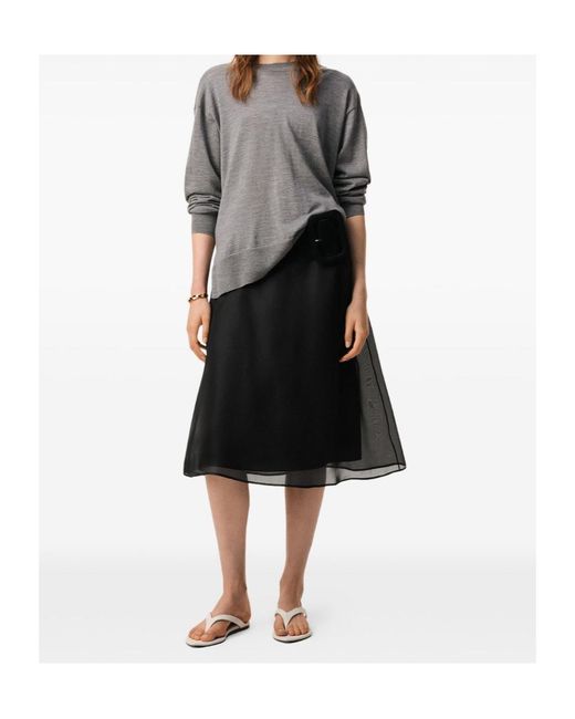AMI Black Midi Sheer A-Line Midi Skirt