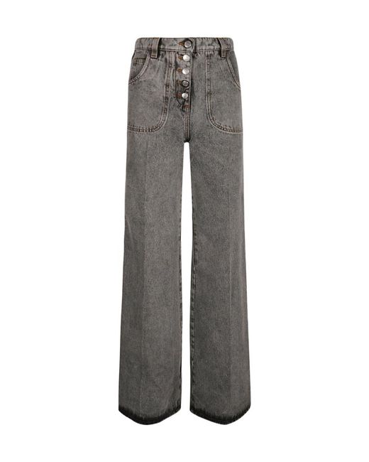 Etro Gray Logo-Patch Denim Jeans