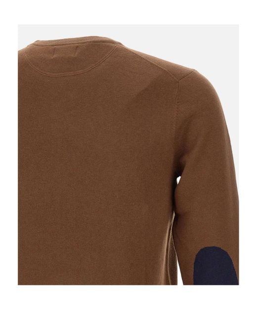 Sun 68 Brown Contrast Elbow-Patch Knitted Sweater for men