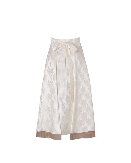 Fendi White Floral Jacquard Tied-Waist Midi Skirt