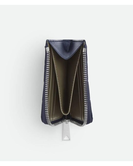 Bottega Veneta Blue Intrecciato Square Zip Around Wallet for men