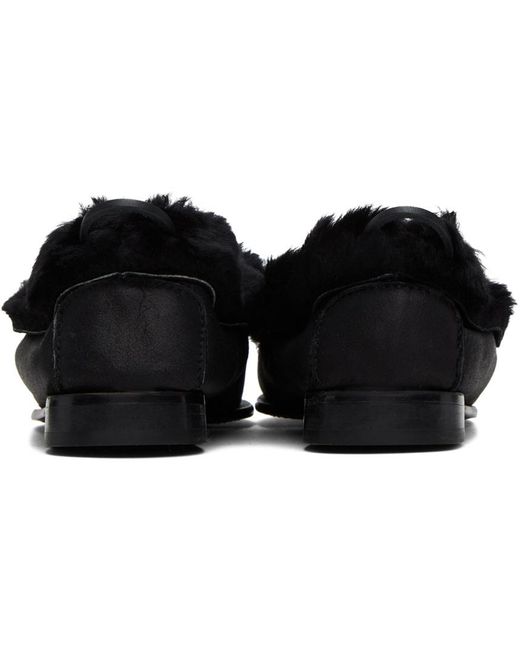 Hereu Black Fur-Trimmed Leather Loafers