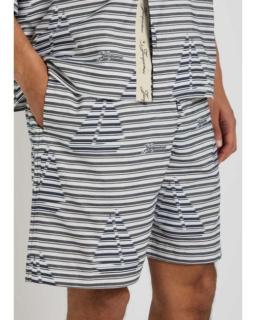Jacquemus Blue Le Short Cale?On Striped Jacquard Cotton Shorts for men