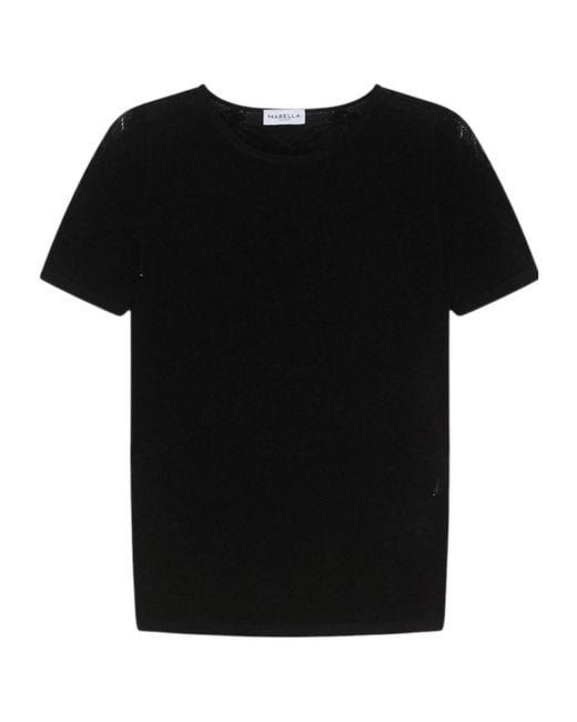 Marella Black Ultra-Light Lace Knit T-Shirt