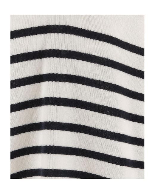 Allude White Striped Hooded Sweater
