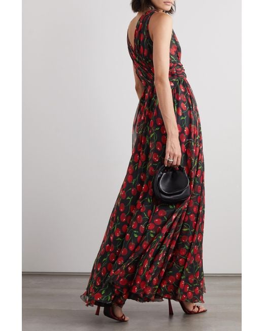 Dolce & Gabbana Red Cherry-Print Pleated Dress
